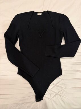 Abercrombie & Fitch Black V-Notch Ribbed Bodysuit Sweater